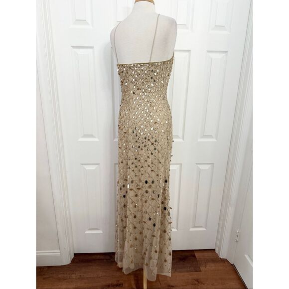 Aidan Mattox Gold Sequin Beaded Embroidered Halter Neck Mermaid Gown Dress 8 - Picture 5 of 8